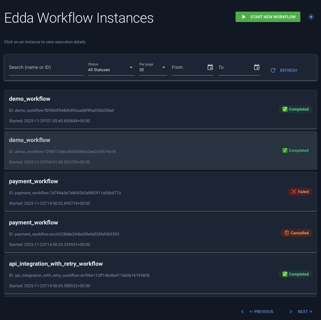 Workflow List View